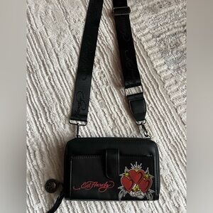 Ed Hardy Black Crossbody with Red Heart Design